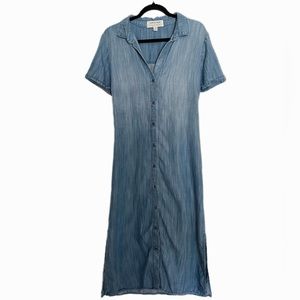 Anthropologie Short Sleeve Button Down Denim Jean Maxi Dress, Women’s Size L